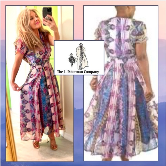 VTG J. Peterman, Gorgeous Chiffon Paneled Floral Multicolor Dress,EUC,Size 12/14 - Picture 1 of 9
